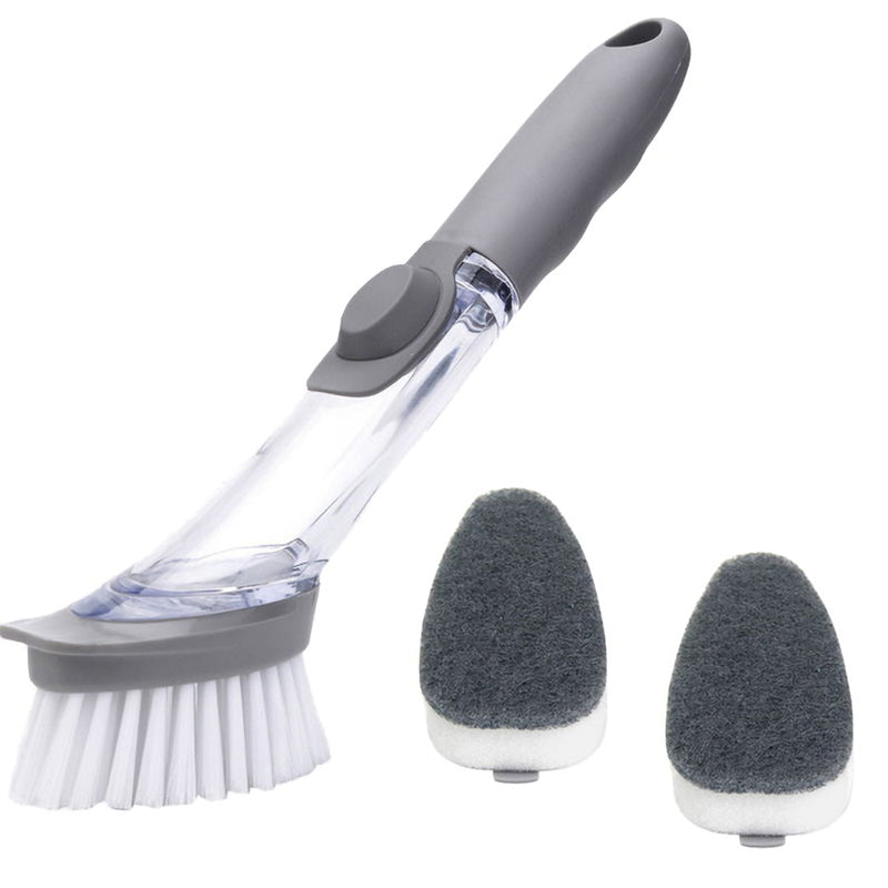 Style Homez DECONTAMINATIONWOK BRUSH, Kitchen Utensil Cleaning Brush with Liquid Soap Dispenser & 2 Scrubs and 1 Brush (Grey Color)