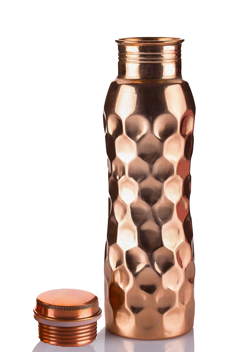 Style Homez Pure Handmade Copper Bottle 1000 ML DIAMOND Design Lacquer Coated Joint Free & Leak Proof with Ayurvedic Health Benefits (1 Litre)