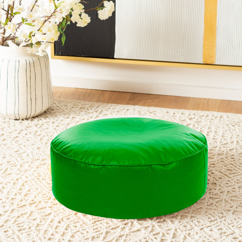 Style Homez Premium Leatherette Large Classic Round Floor Cushion Green Color Filled with Beans Fillers