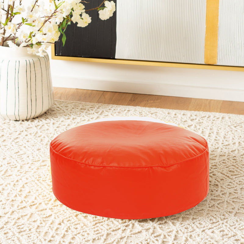 Style Homez Premium Leatherette Large Classic Round Floor Cushion Orange Color Cover Only