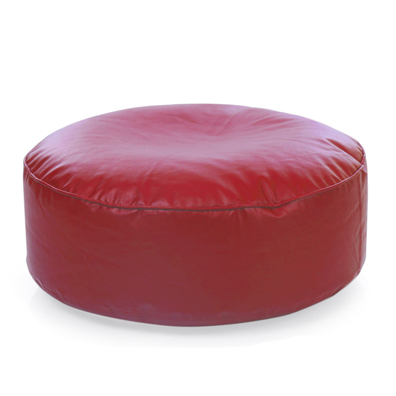 Style Homez Premium Leatherette Large Classic Round Floor Cushion Red Color Filled with Beans Fillers
