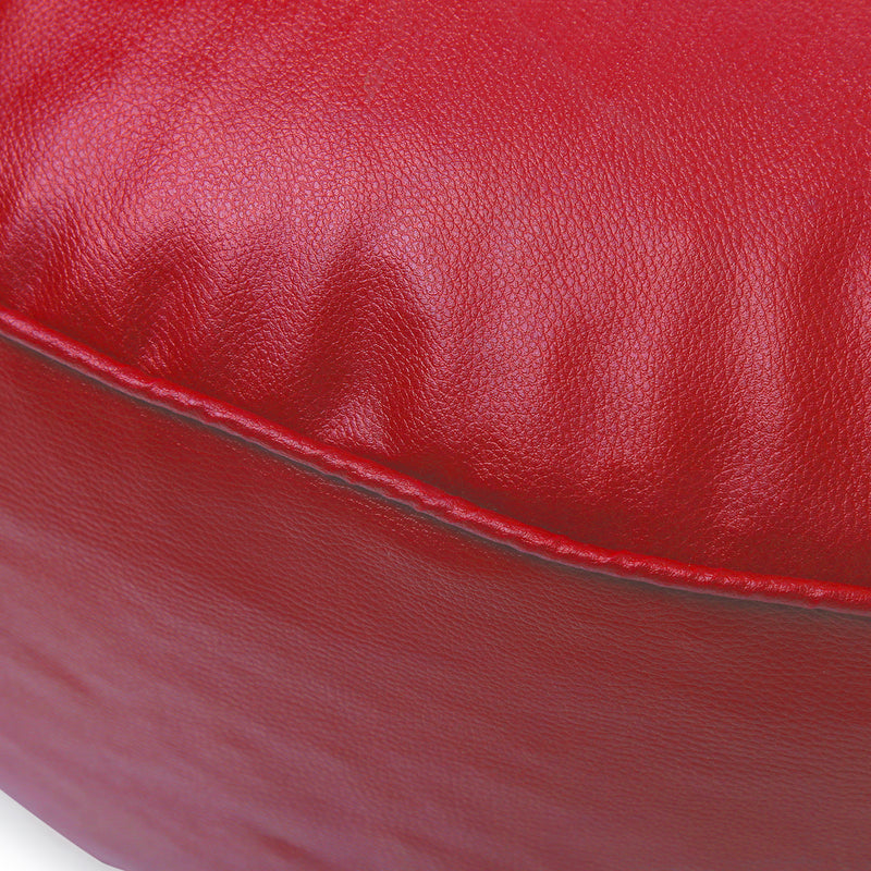 Style Homez Premium Leatherette Large Classic Round Floor Cushion Red Color Filled with Beans Fillers