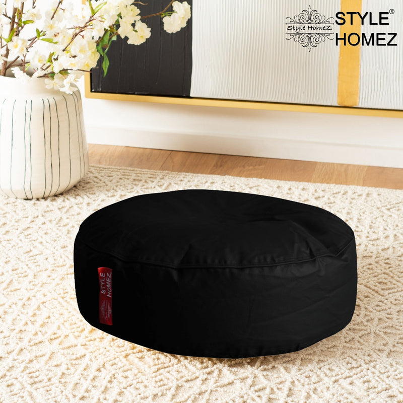 Style Homez Premium Leatherette XL Classic Round Floor Cushion Black Color, Cover Only