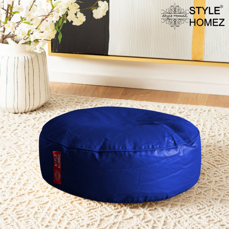 Style Homez Premium Leatherette XL Classic Round Floor Cushion Blue Color, Cover Only