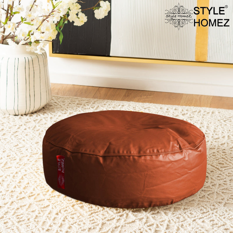Style Homez Premium Leatherette XL Classic Round Floor Cushion TAN Color, Cover Only