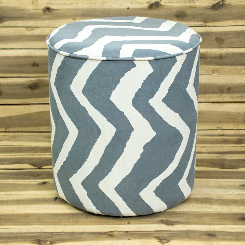 Style Homez UNO, Solid Wood Frame Ottoman With Cotton Canvas Upholestry, Large Size Stripes Grey White Color