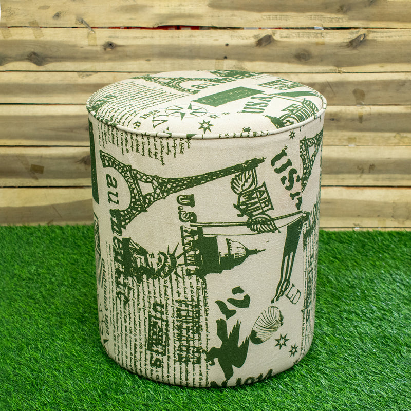 Style Homez UNO, Solid Wood Frame Ottoman With Cotton Canvas Upholestry, Large Size Abstract White Olive Green Color