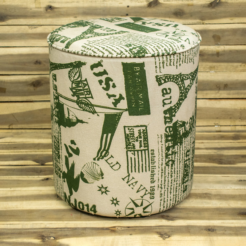 Style Homez UNO, Solid Wood Frame Ottoman With Cotton Canvas Upholestry, Large Size Abstract White Olive Green Color