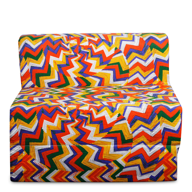 Style Homez DappeR Foldable Sofa Cum Bed, 3' x 6' Feet Premium Cotton Canvas Fabric Orange Yellow Multi-Color Geometric Design