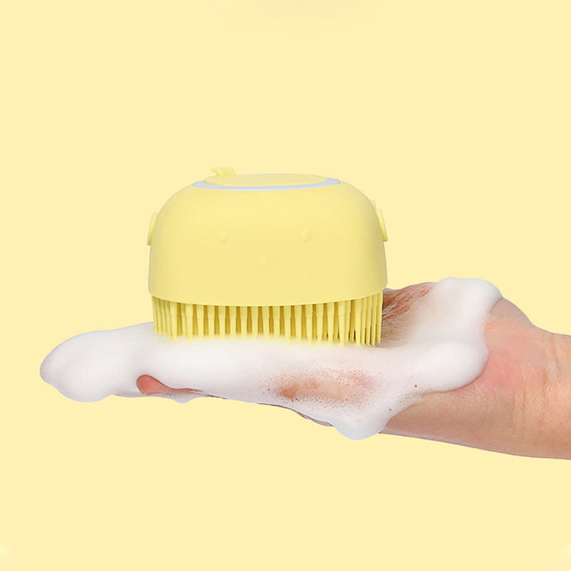 Style Homez SQUEAKY, Soft Silicone Kids Friendly Body Brush Scrubber with Shower Gel Dispenser Bath Essentials, Yellow Color