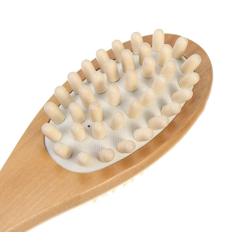Style Homez AURA,  Exfoliating Dry Brush Loofah and Soft Scrubber with Long Bamboo Handle 35 cm, Bath Essentials with Natural Bristles in Natural Wood Color