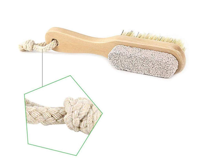 Style Homez PURE,  Exfoliating Dry Brush Loofah and Pumice Stone Foot Scrubber with Mini Bamboo Handle 18 cm, Bath Essentials with Natural Bristles in Natural Wood Color