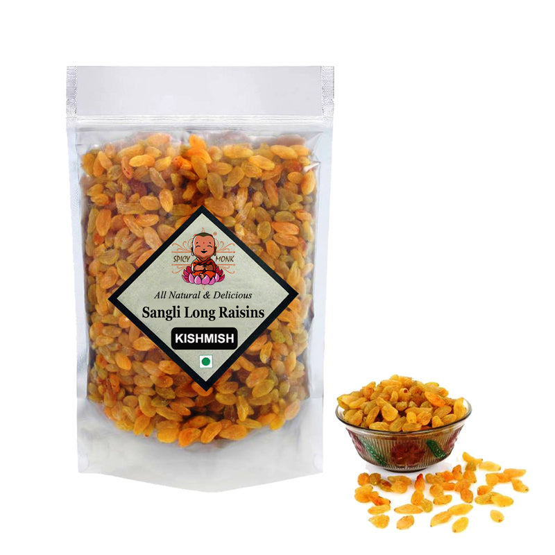 Spicy Monk Premium Quality SANGLI Golden Long Raisins, Organic Kishmish 1 kg (1000 gms)