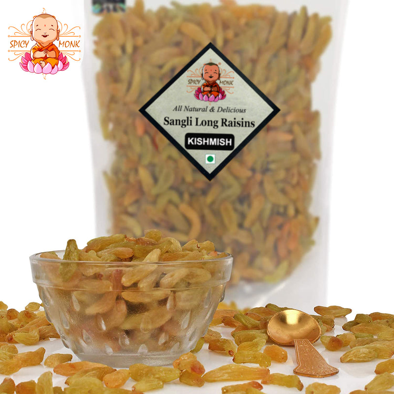 Spicy Monk Premium Quality SANGLI Golden Long Raisins, Organic Kishmish 0.5 kg (500 gms)