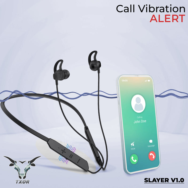 TXOR SLAYER V 1.0, Wireless Neckband Bass+ In-Ear Earphones with Noise Cancellation, 20 Hours Playback Stellar Black
