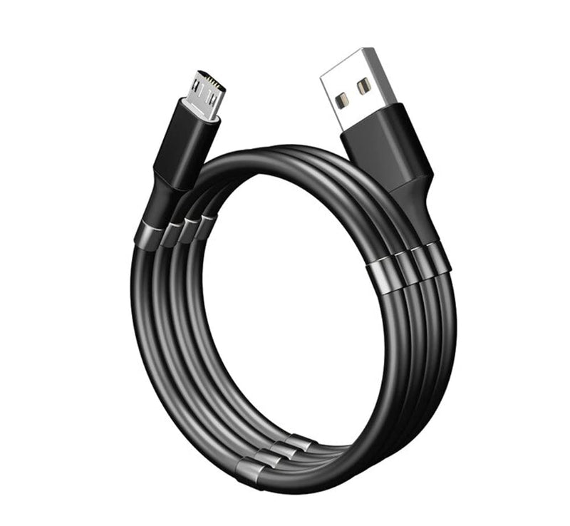 TXOR CAVO-M, Self Winding Magnetic Super Fast Charging Cable with Micro USB Port & Fast Data Transfer, Black Color 1m (It Wont Tangle)