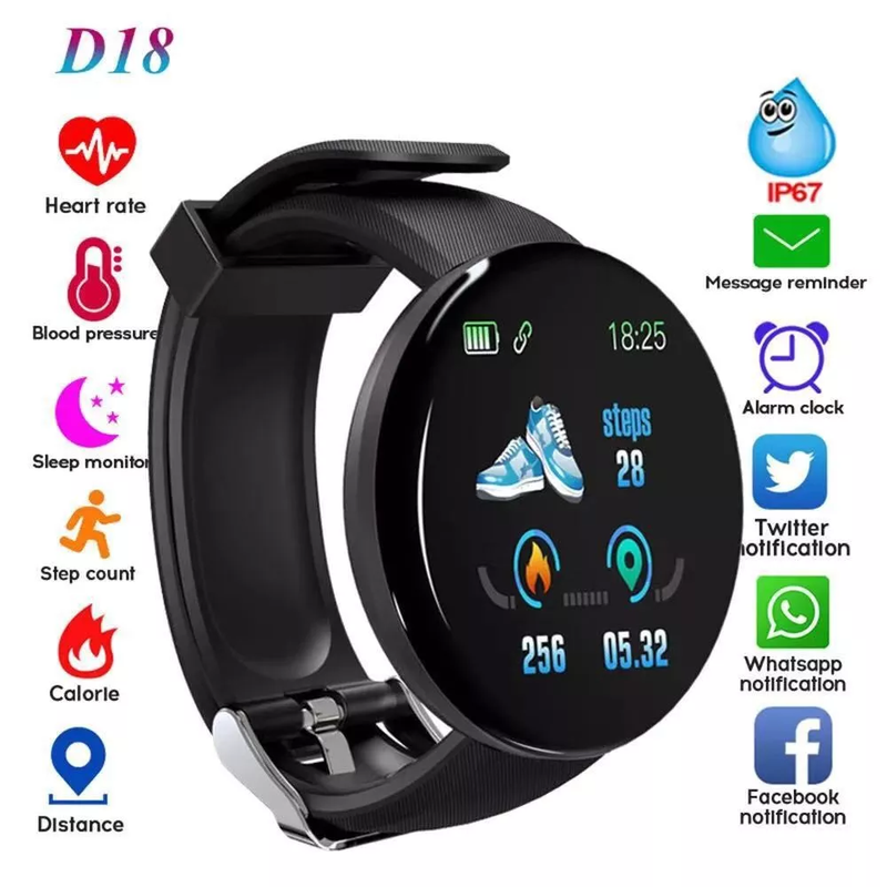 TXOR LEXY D18, Round Smart Watch Fitness Band 35 mm Black Color Touch Screen for ANDROID and IOS, Black Strap