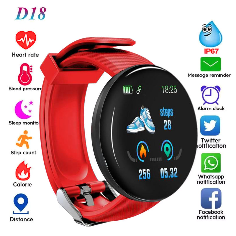 TXOR LEXY D18, Smart Watch Fitness Band 35 mm Black Color Touch Screen for ANDROID and IOS, Red Strap