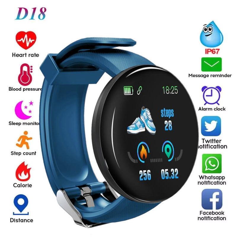 TXOR LEXY D18, Smart Watch Fitness Band 35 mm Black Color Touch Screen for ANDROID and IOS, Blue Strap