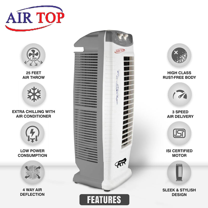 AIRTOP  Tower Fan with 25 Feet Air Delivery High Speed Swing & Anti Rust Body Grey White Color