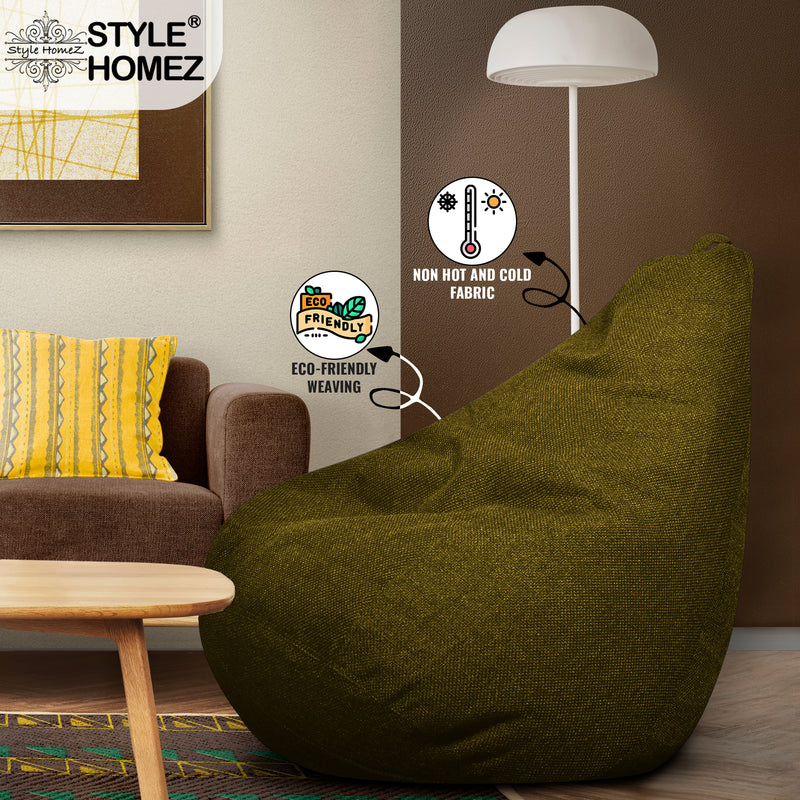 Style Homez ORGANIX Collection, Classic Bean Bag JUMBO SAC Size Moss Green Color in Organic Jute Fabric, Cover Only