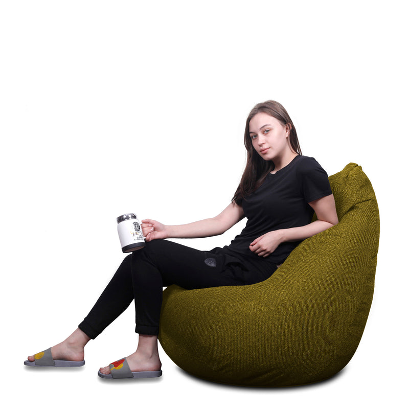 Style Homez ORGANIX Collection, Classic Bean Bag JUMBO SAC Size Moss Green Color in Organic Jute Fabric, Filled with Beans Fillers