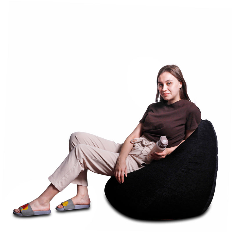 Style Homez HAUT Collection, Classic Bean Bag XL Size Black Color in Premium Velvet Fabric, Filled with Beans Fillers