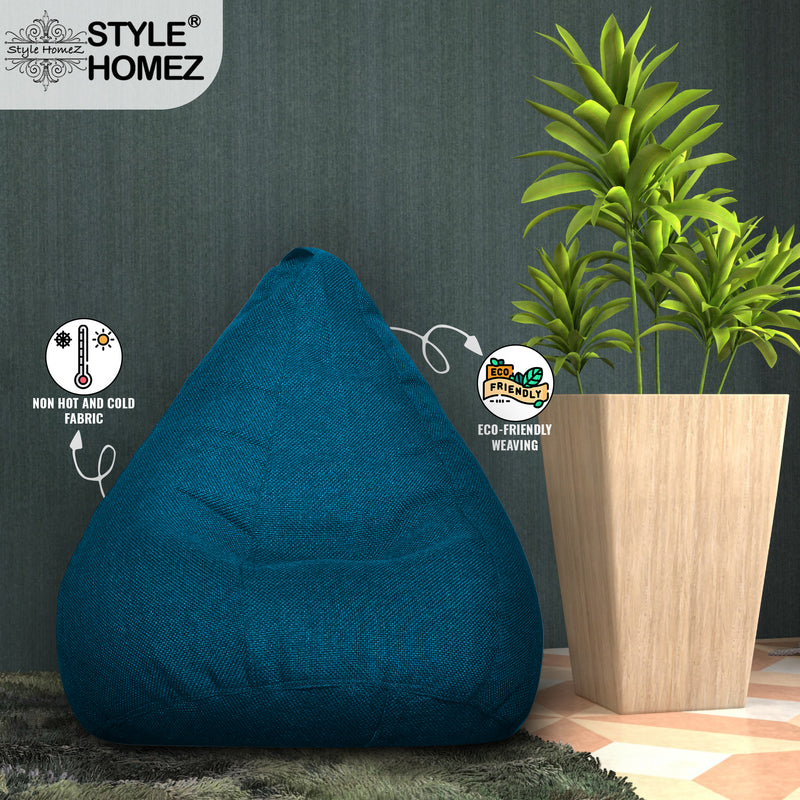 Style Homez ORGANIX Collection, Classic Bean Bag XL Size Berry Blue Color in Organic Jute Fabric, Filled with Beans Fillers