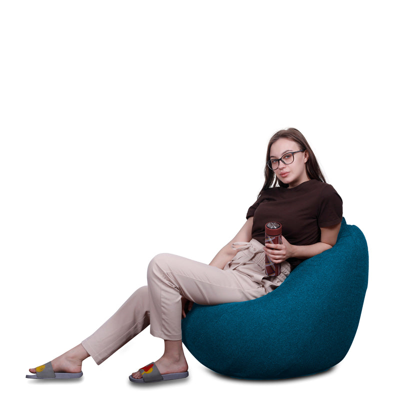 Style Homez ORGANIX Collection, Classic Bean Bag XL Size Berry Blue Color in Organic Jute Fabric, Filled with Beans Fillers