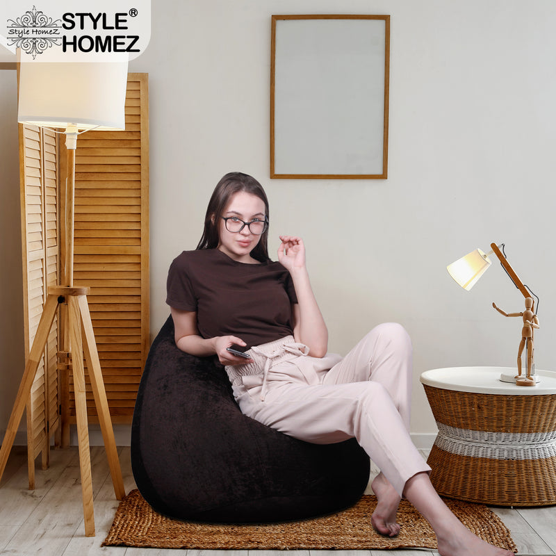 Style Homez HAUT Collection, Classic Bean Bag XL Size Chocolate Brown Color in Premium Velvet Fabric, Cover Only