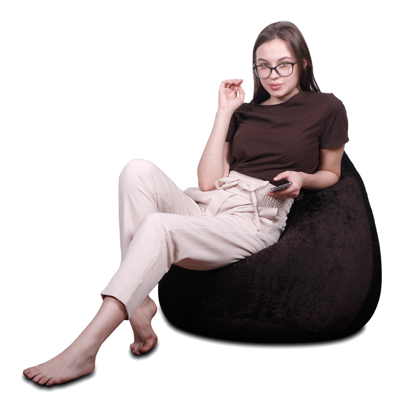 Style Homez HAUT Collection, Classic Bean Bag XL Size Chocolate Brown Color in Premium Velvet Fabric, Filled with Beans Fillers