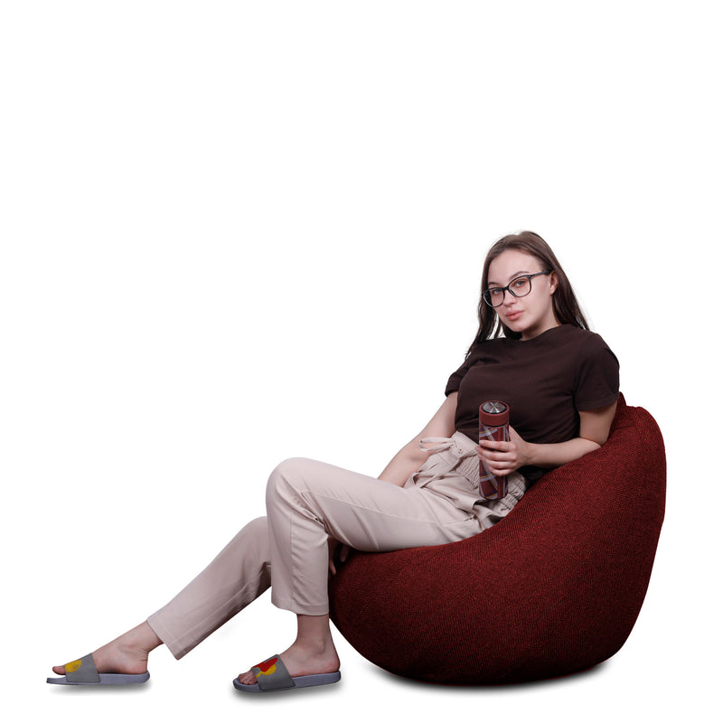 Style Homez ORGANIX Collection, Classic Bean Bag XL Size Crimson Red Color in Organic Jute Fabric, Filled with Beans Fillers