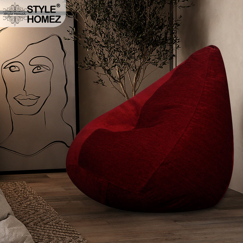 Style Homez HAUT Collection, Classic Bean Bag XL Size Maroon Color in Premium Velvet Fabric, Filled with Beans Fillers