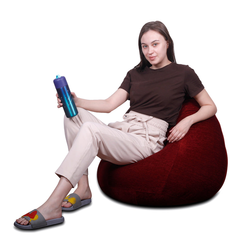 Style Homez HAUT Collection, Classic Bean Bag XL Size Maroon Color in Premium Velvet Fabric, Cover Only