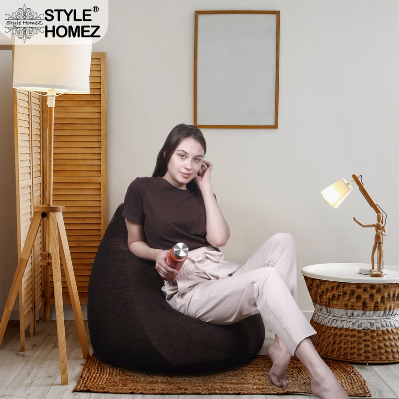 Style Homez HAUT Collection, Classic Bean Bag XL Size Shade Brown Color in Premium Velvet Fabric, Cover Only