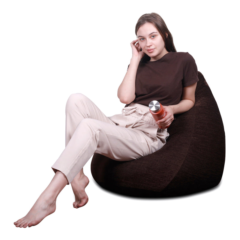 Style Homez HAUT Collection, Classic Bean Bag XL Size Shade Brown Color in Premium Velvet Fabric, Filled with Beans Fillers