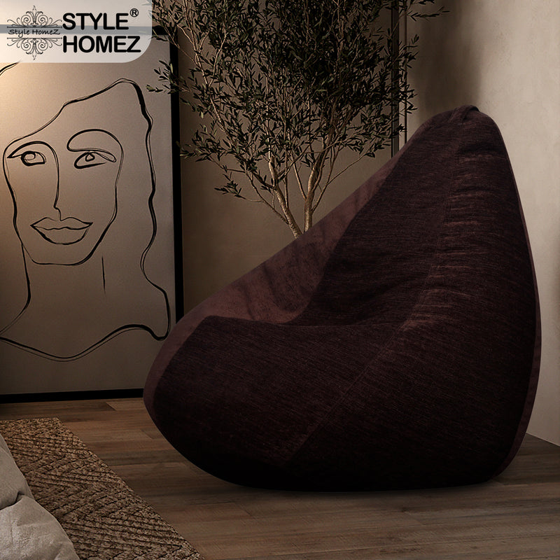 Style Homez HAUT Collection, Classic Bean Bag XL Size Shade Brown Color in Premium Velvet Fabric, Filled with Beans Fillers
