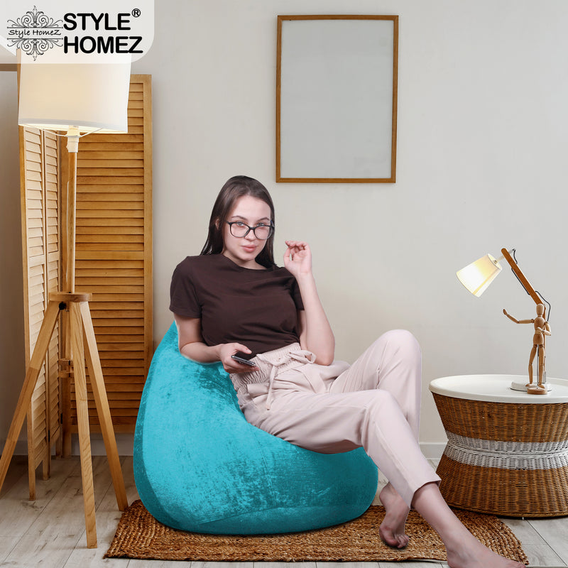 Style Homez HAUT Collection, Classic Bean Bag XL Size Teal Color in Premium Velvet Fabric, Cover Only