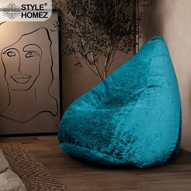 Style Homez HAUT Collection, Classic Bean Bag XL Size Teal Color in Premium Velvet Fabric, Cover Only
