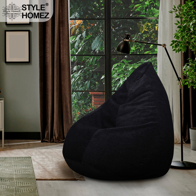 Style Homez HAUT Collection, Classic Bean Bag XXL Size Black Color in Premium Velvet Fabric, Cover Only