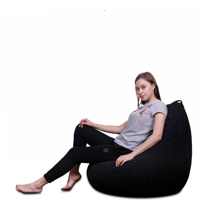 Style Homez HAUT Collection, Classic Bean Bag XXL Size Black Color in Premium Velvet Fabric, Cover Only