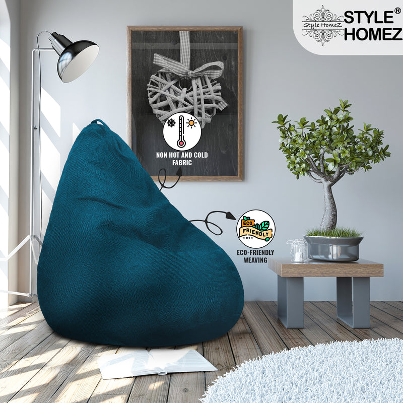 Style Homez ORGANIX Collection, Classic Bean Bag XXL Size Berry Blue Color in Organic Jute Fabric, Filled with Beans Fillers