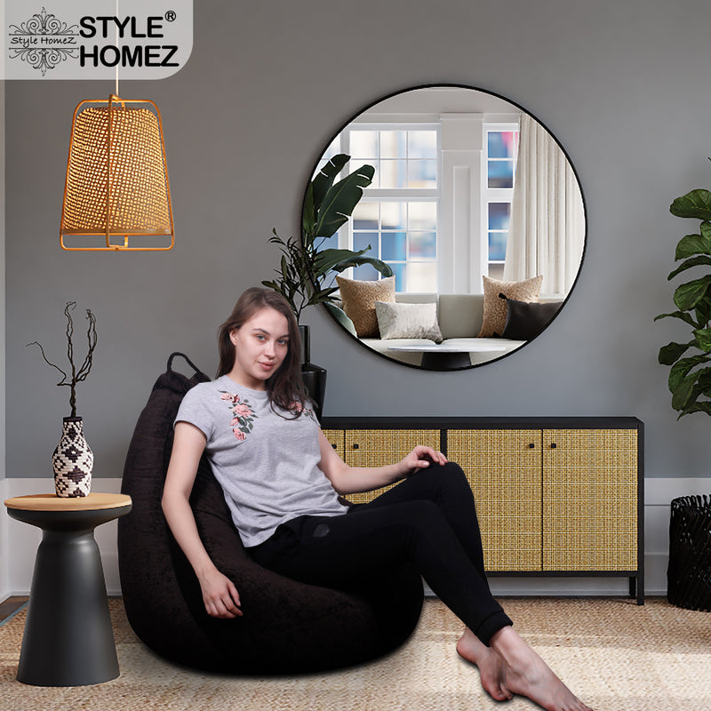 Style Homez HAUT Collection, Classic Bean Bag XXL Size Chocolate Brown Color in Premium Velvet Fabric, Filled with Beans Fillers
