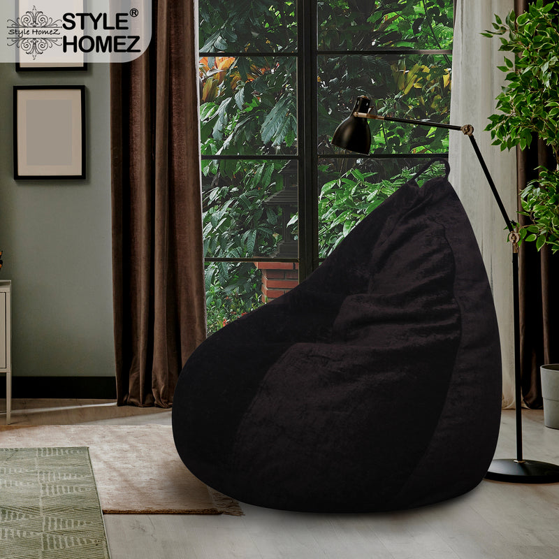 Style Homez HAUT Collection, Classic Bean Bag XXL Size Chocolate Brown Color in Premium Velvet Fabric, Filled with Beans Fillers