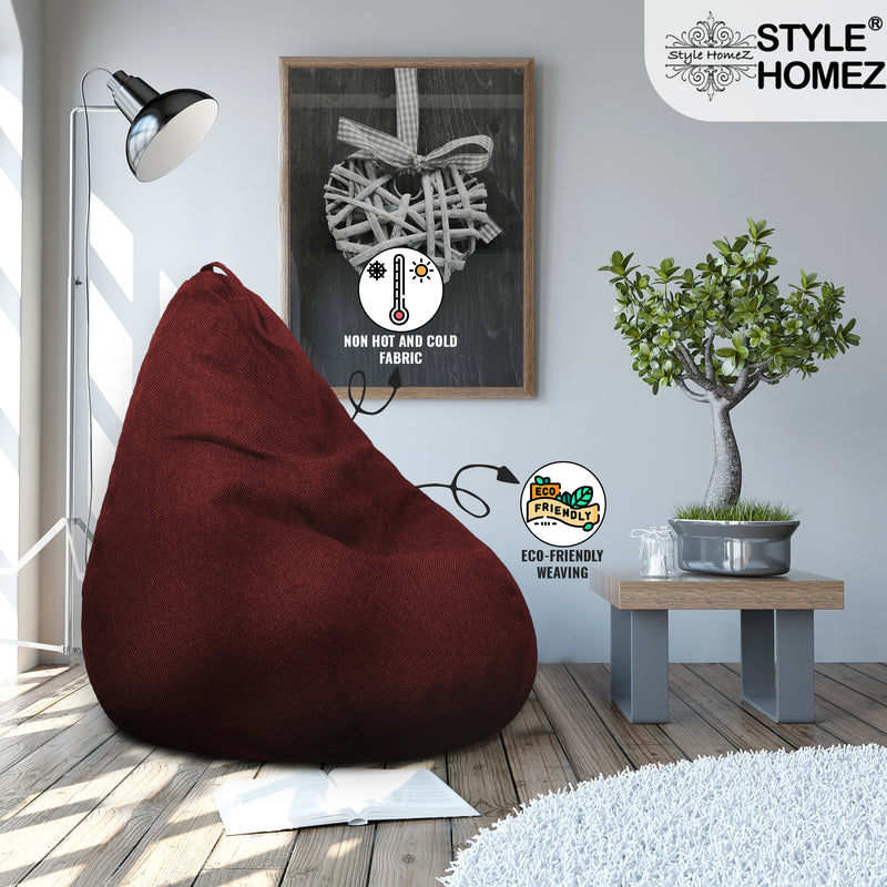 Style Homez ORGANIX Collection, Classic Bean Bag XXL Size Crimson Red Color in Organic Jute Fabric, Filled with Beans Fillers