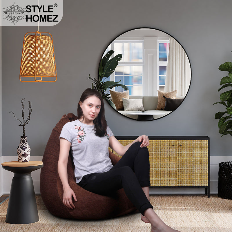 Style Homez HAUT Collection, Classic Bean Bag XXL Size Gold Medallion Color in Premium Velvet Fabric, Cover Only