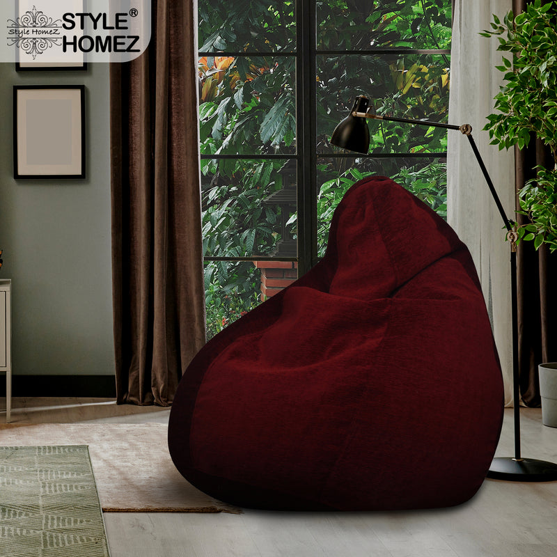 Style Homez HAUT Collection, Classic Bean Bag XXL Size Maroon Color in Premium Velvet Fabric, Filled with Beans Fillers