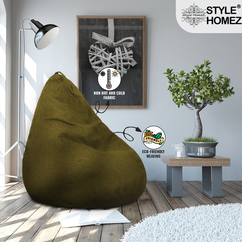 Style Homez ORGANIX Collection, Classic Bean Bag XXL Size Moss Green Color in Organic Jute Fabric, Filled with Beans Fillers