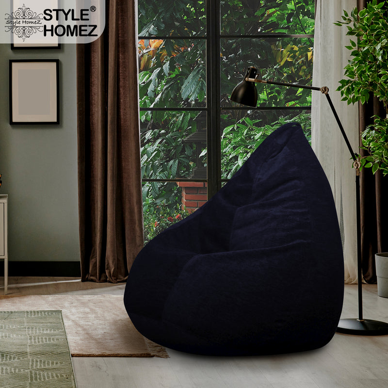 Style Homez HAUT Collection, Classic Bean Bag XXL Size Royal Blue Color in Premium Velvet Fabric, Filled with Beans Fillers