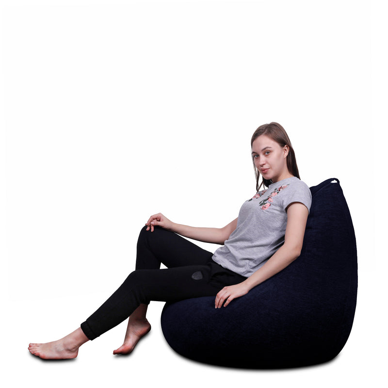 Style Homez HAUT Collection, Classic Bean Bag XXL Size Royal Blue Color in Premium Velvet Fabric, Filled with Beans Fillers